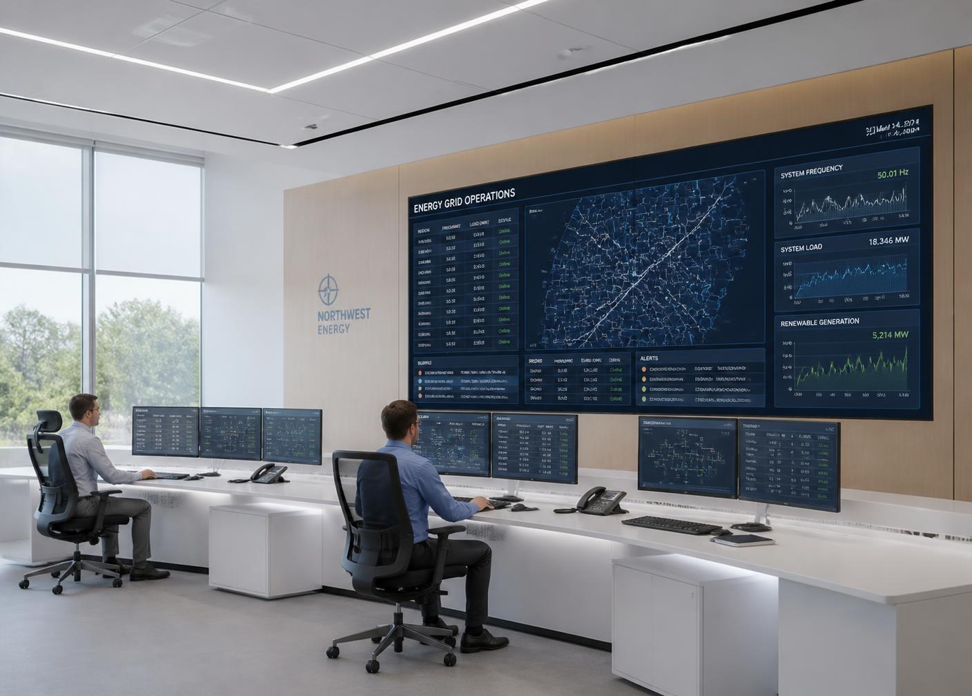 Energy management control room monitoring generation and grid data